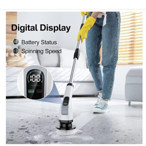 Electric Spin Scrubber with Long Handle: Cordless with 7 Brush Replacement Heads - Picture 3 of 7